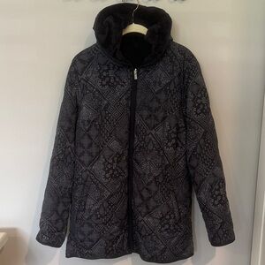 Susan Graver Reversible Quilted Woven & Plush Fleece Jacket Black/Patchwork Med